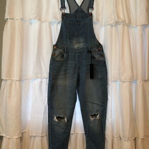 Distressed Denim Overalls